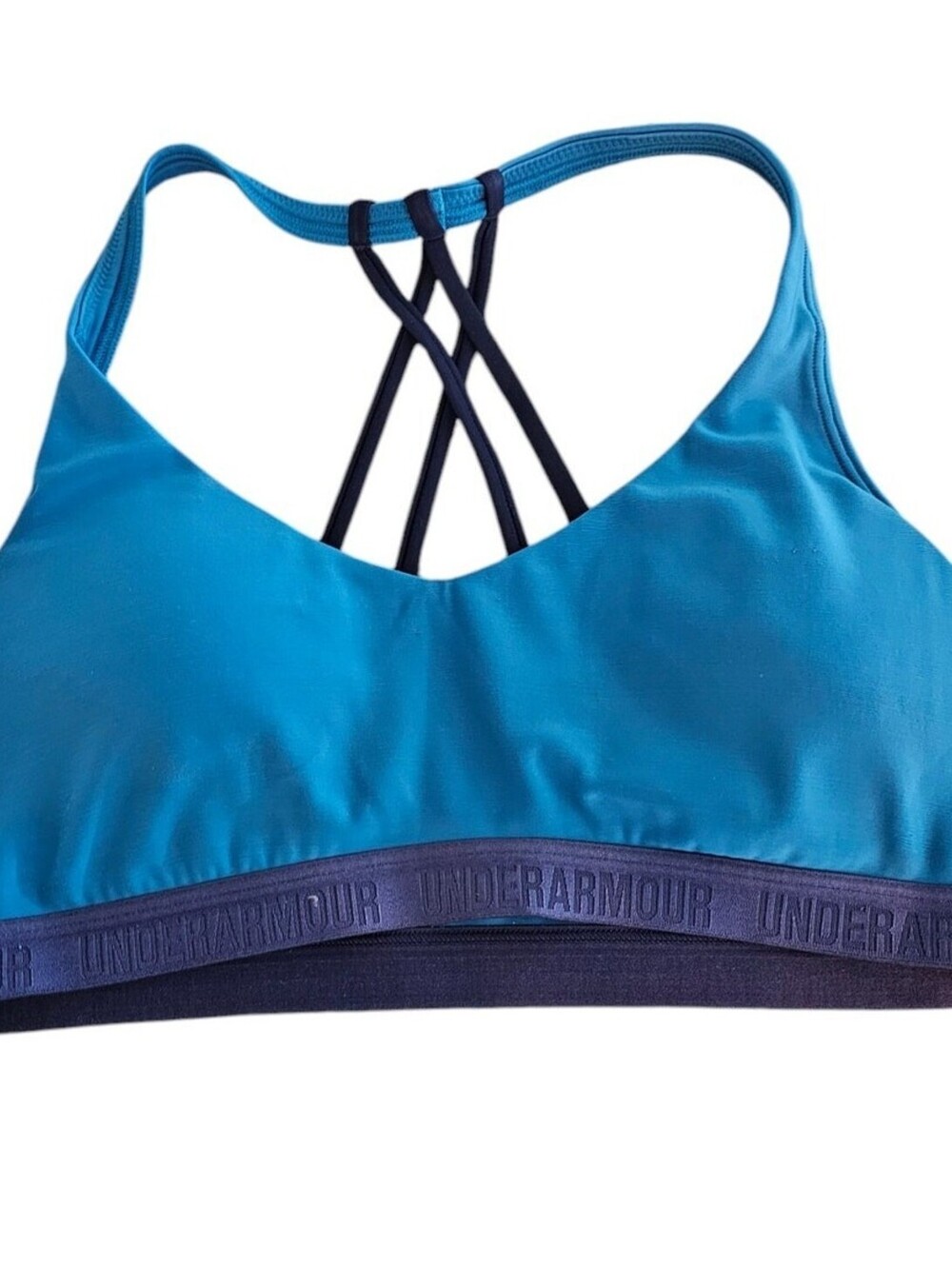 Under Armour Womens Sz M Medium Impact Sports Bra Blue Strappy